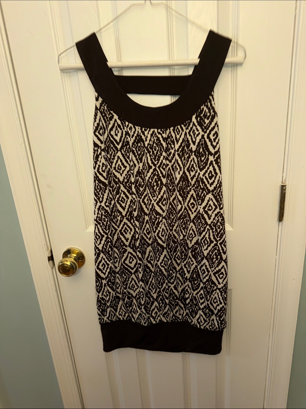 Black & White Printed Midi Dress with Wide Neckline - Picture 1 of 3